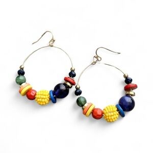 Colorful Gold Multi Color Beaded Hoop Earrings-New